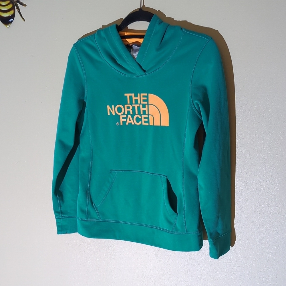 The North Face Green Hoodie with Orange Logo Size Small - Picture 3 of 9